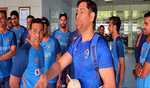 Dhoni meets Team India at JSCA stadium in Ranchi