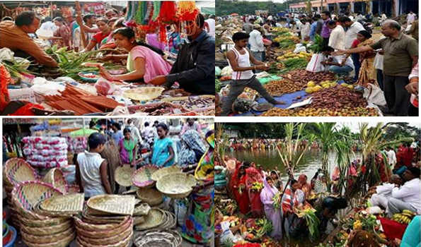 छठ पूजन सामग्री की खरीदारी के लिए उमड़ी भीड़, बनाया खरना का प्रसाद