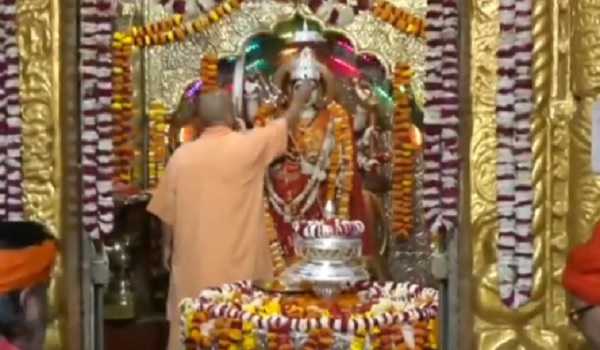 Yogi performs puja at Maa Pateshwari temple on Navratri