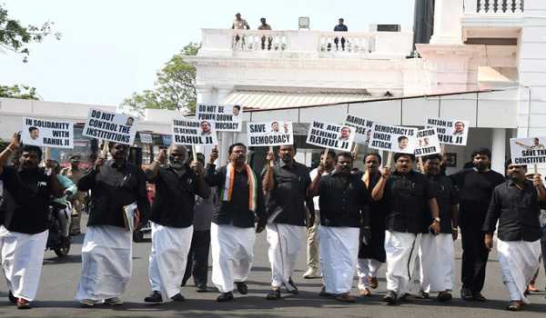Rahul disqualification : Cong MLAs stage protest, attend TN Assembly wearing black shirts