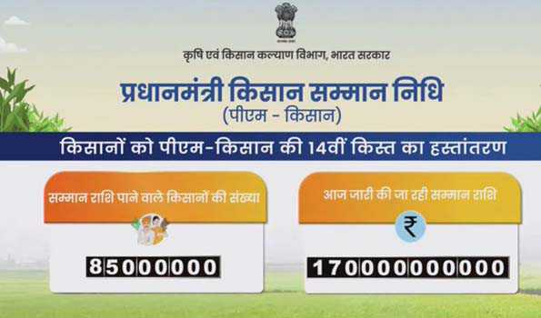 पीएम किसान सम्मान निधि की 14वीं किश्त के रूप में 168 करोड़ की धनराशि हस्तान्तरित