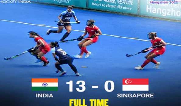 Asiad:Indian women's hockey team thrash Singapore 13-0