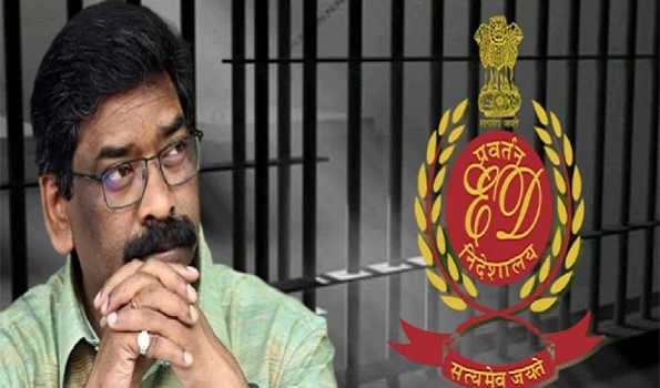 झारखंड में ईडी  की टीम में हेमंत सोरेन को गिरफ्तार किया