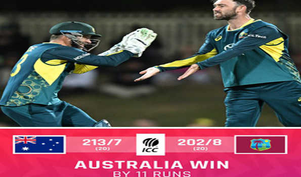 ऑस्ट्रेलिया ने वेस्टइंडीज को 11 रनों से हराया