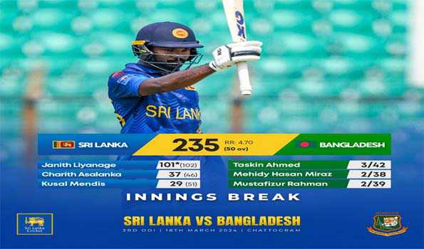 श्रीलंका ने बंगलादेश को दिया 236 रनों लक्ष्य