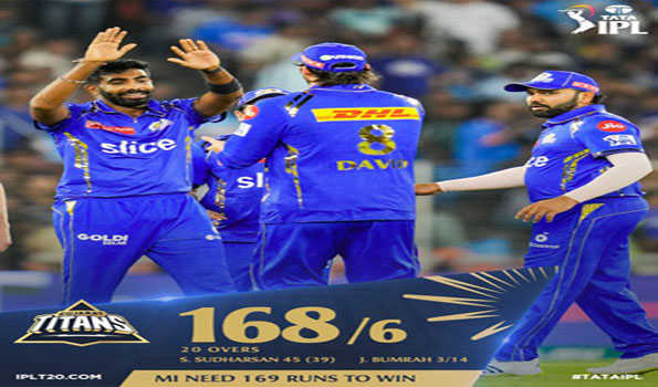 गुजरात टाइटंस ने मुंबई इंडियंस को दिया 169 रनों का लक्ष्य