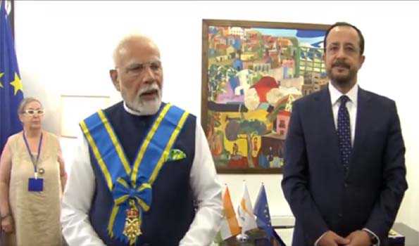 मोदी को मिला साइप्रस का सर्वोच्च नागरिक अलंकरण