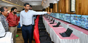 KANNUR, APR 25 (UNI):- District Collector and Election officer Arun K Vijayan watching the trial run of the 'Web casting control room' arranged at the Collectorate auditorium, ahead of the second phase Lok Sabha polls, on Thursday. UNI PHOTO-117U